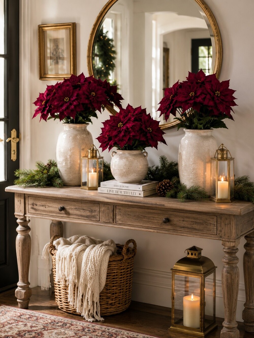 Ashland Burgundy Poinsettia Artificial Flower Bush Christmas Decor Set of 3